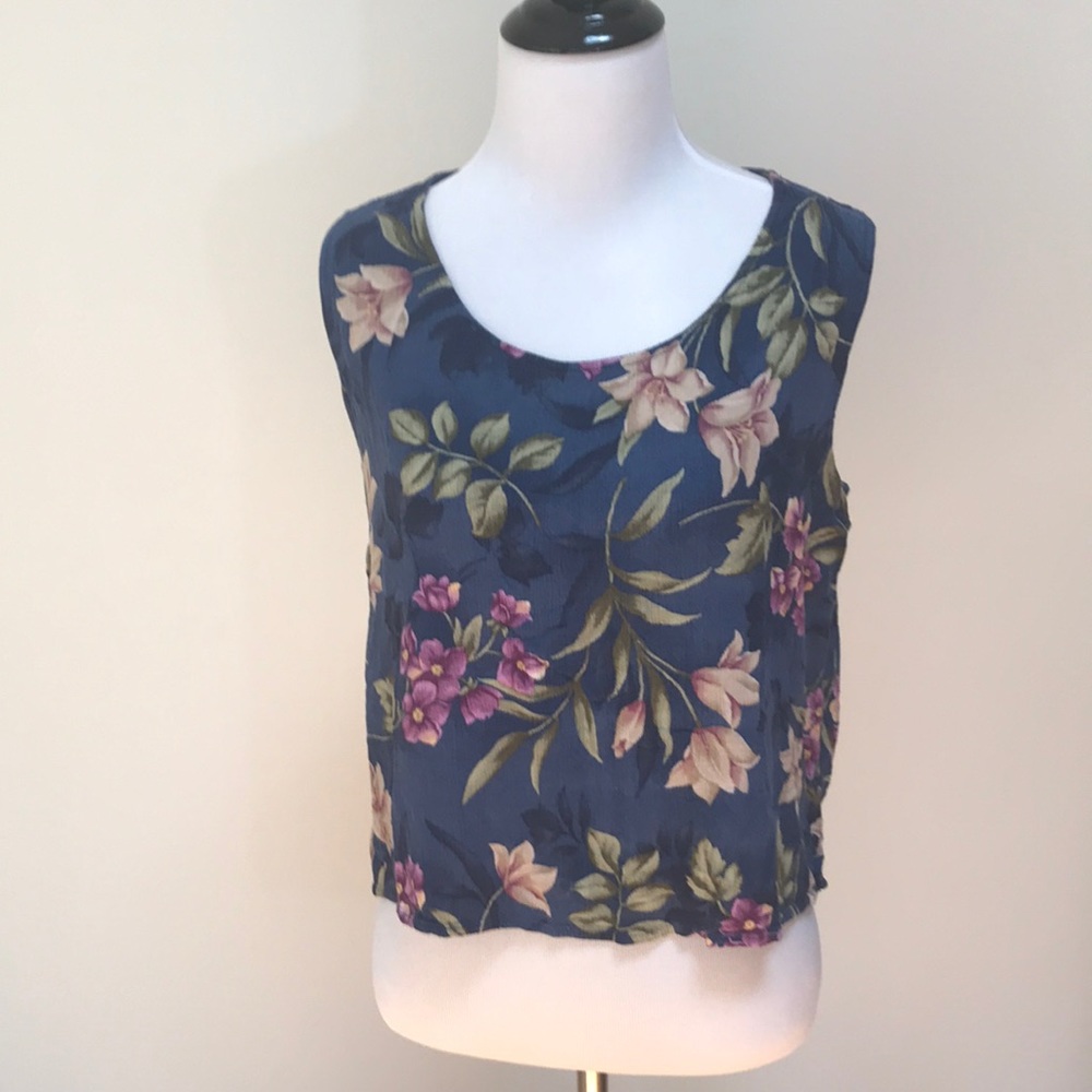 🎉3/$20 True 90s Vintage Tropical Floral Print Crop Top - Picture 2 of 8